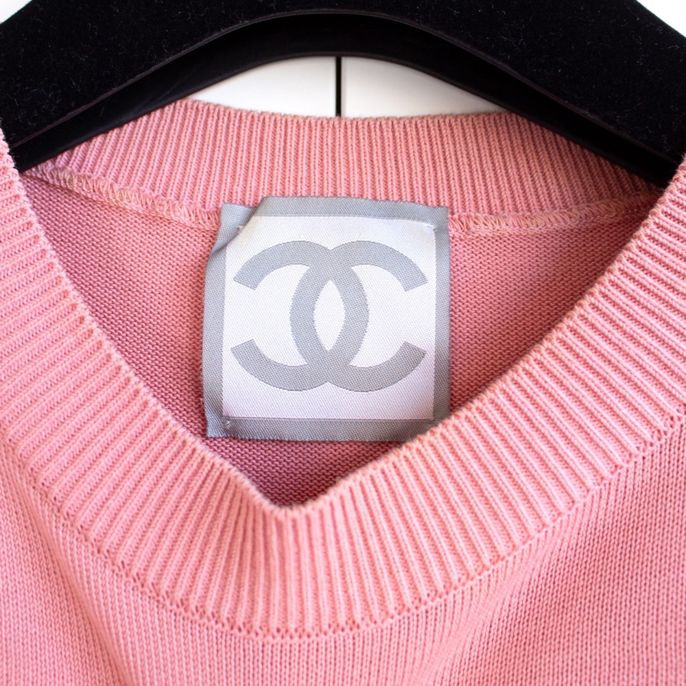 Chanel Identification Vintage 2003 Pink Black Knit Y2K CC Logo Top T-Shirt - Picture 7 of 15